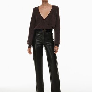 Aritzia Black Wide-Leg Faux Leather Pants